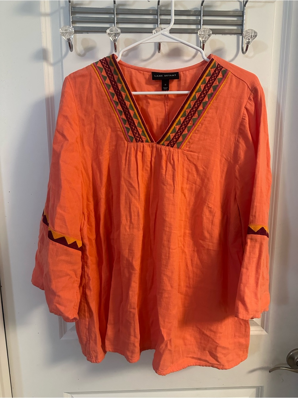 Lane Bryant Coral Orange Embroidered V-Neck Tunic